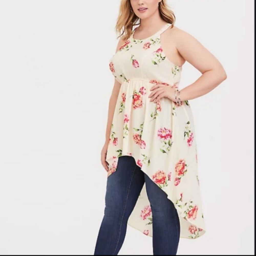 Torrid hi lo ivory‎ floral Tunic plus size 1